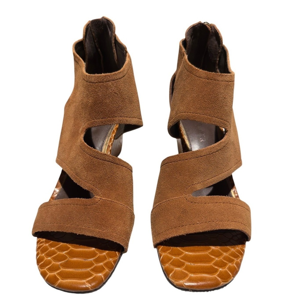 Donald Pliner Panya Brown Suede Snake Embossed Wedge Sandals Womens 9M Comfort